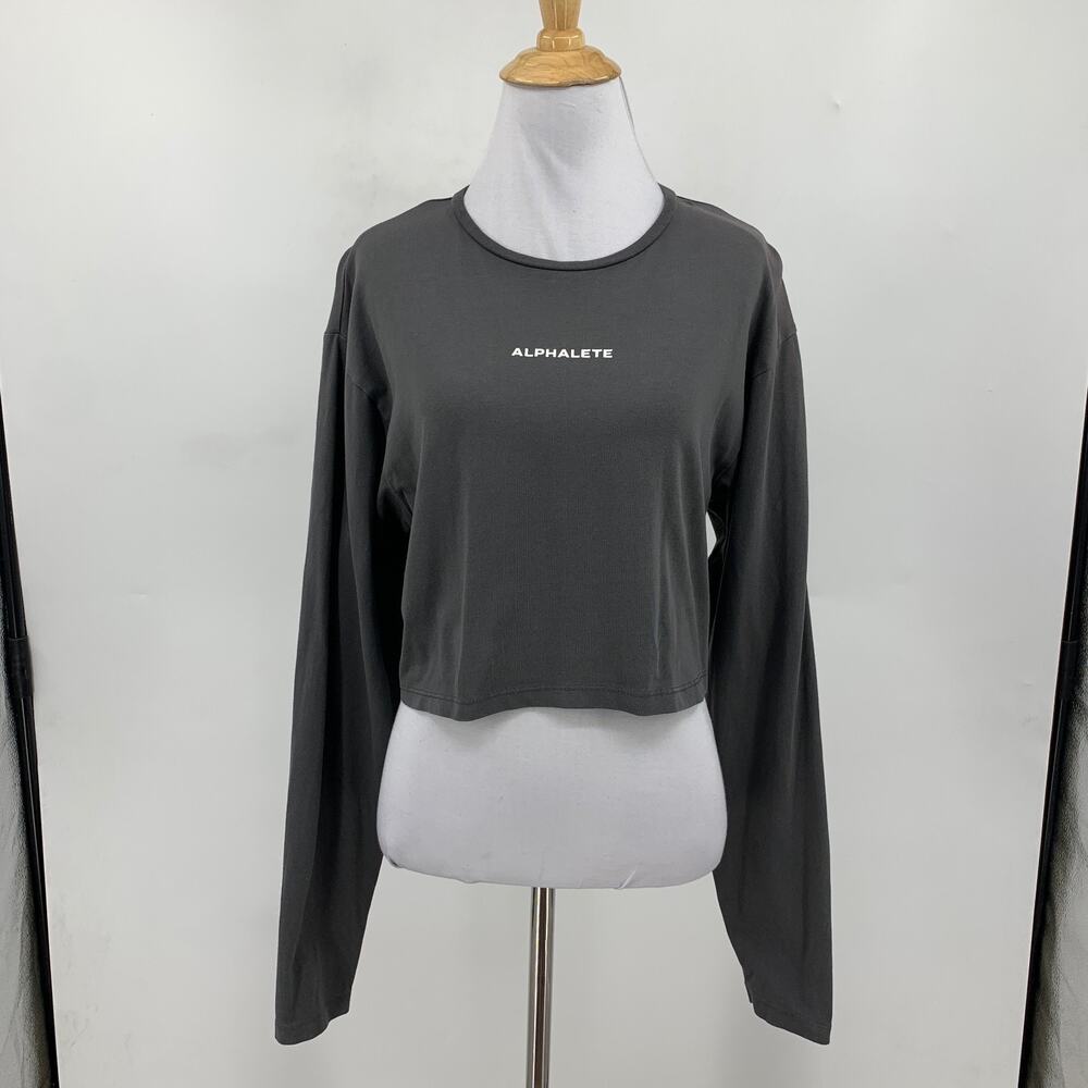 Alphalete Top Womens S Small Graphite Lifestyle Fit Long Sleeve Athletic Cropped - Picture 2 of 11